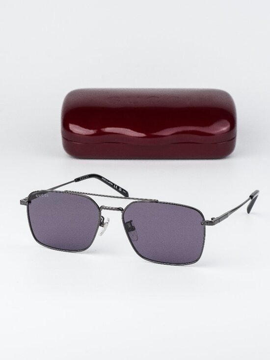 Gucci Women Sunglasses Ruthenium Violet Rectangular GG1957SA 003 NEW AUTHENTIC